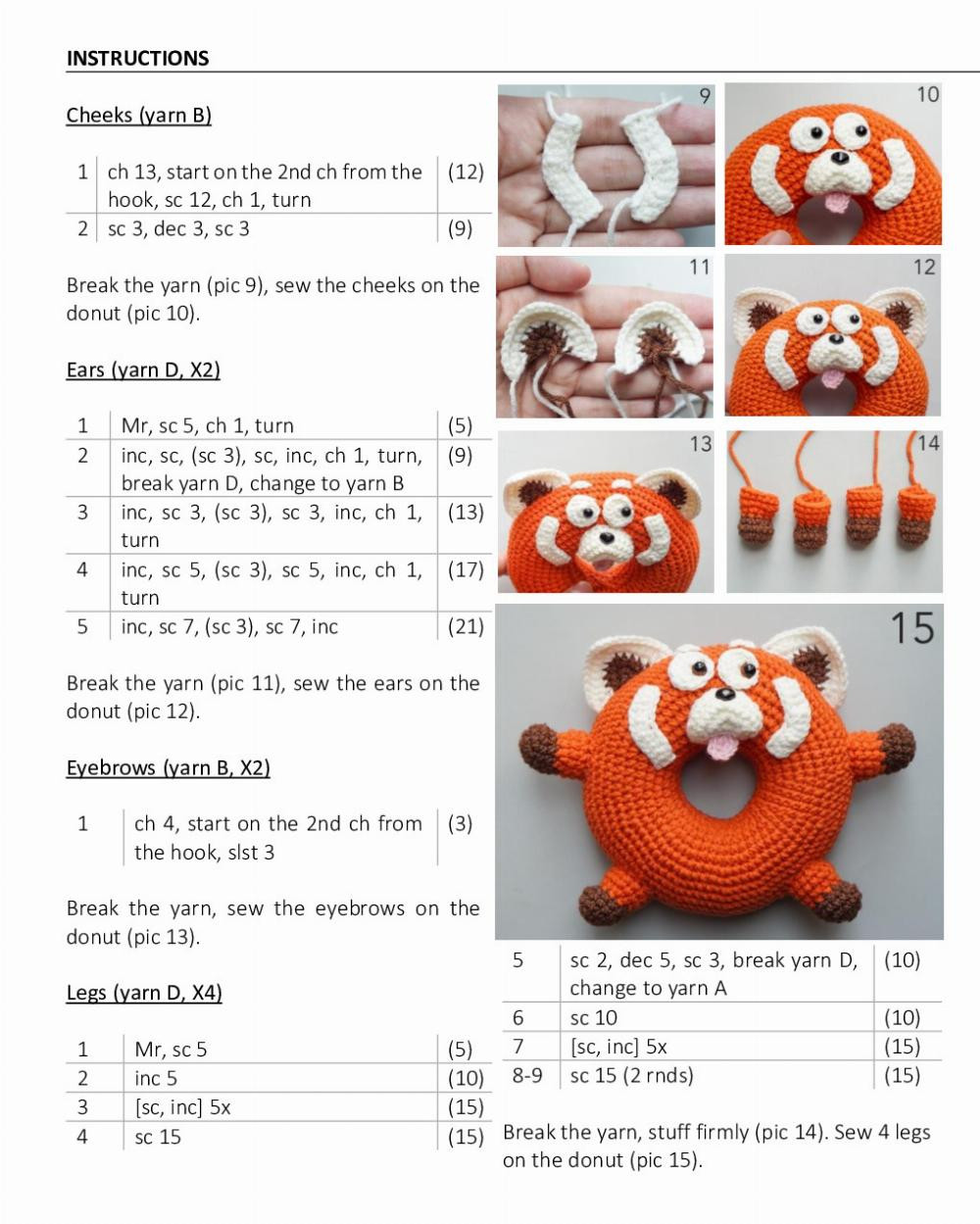 RED PANDA DONUT crochet pattern