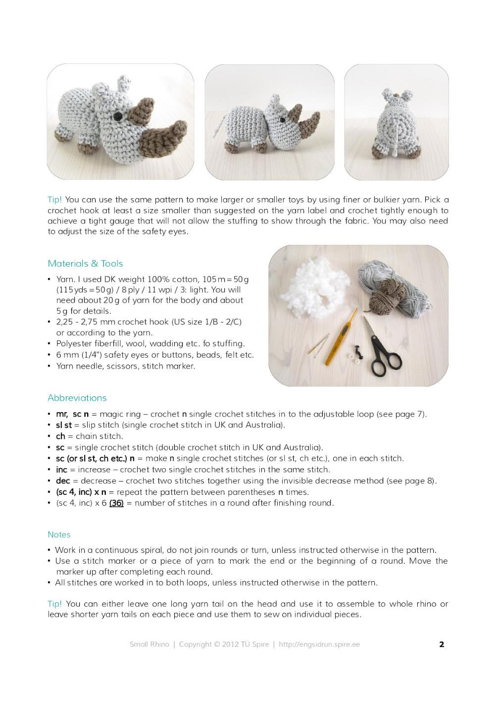 Small Rhinoceros Kristi Tullus crochet pattern