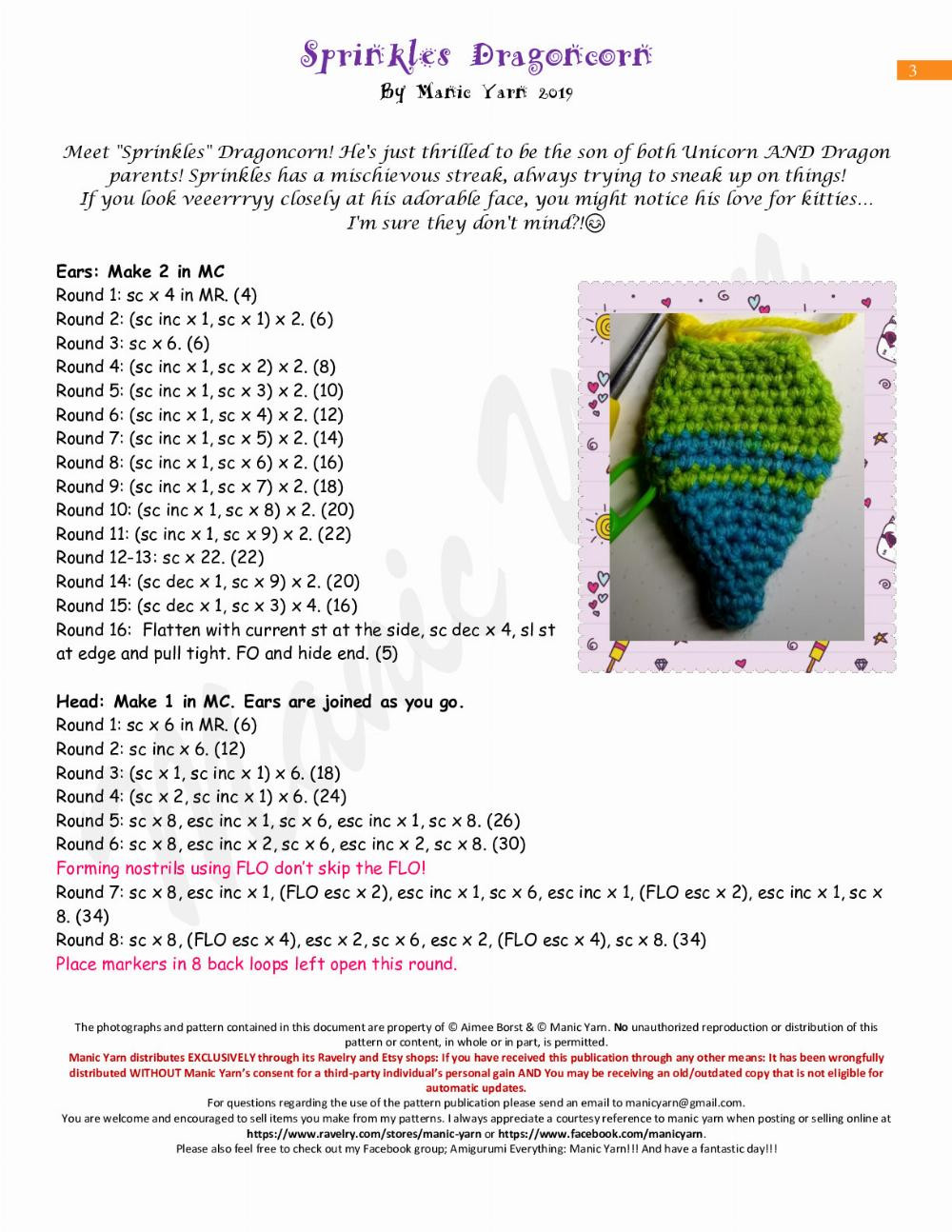 Sprinkles Dragoncorn crochet pattern