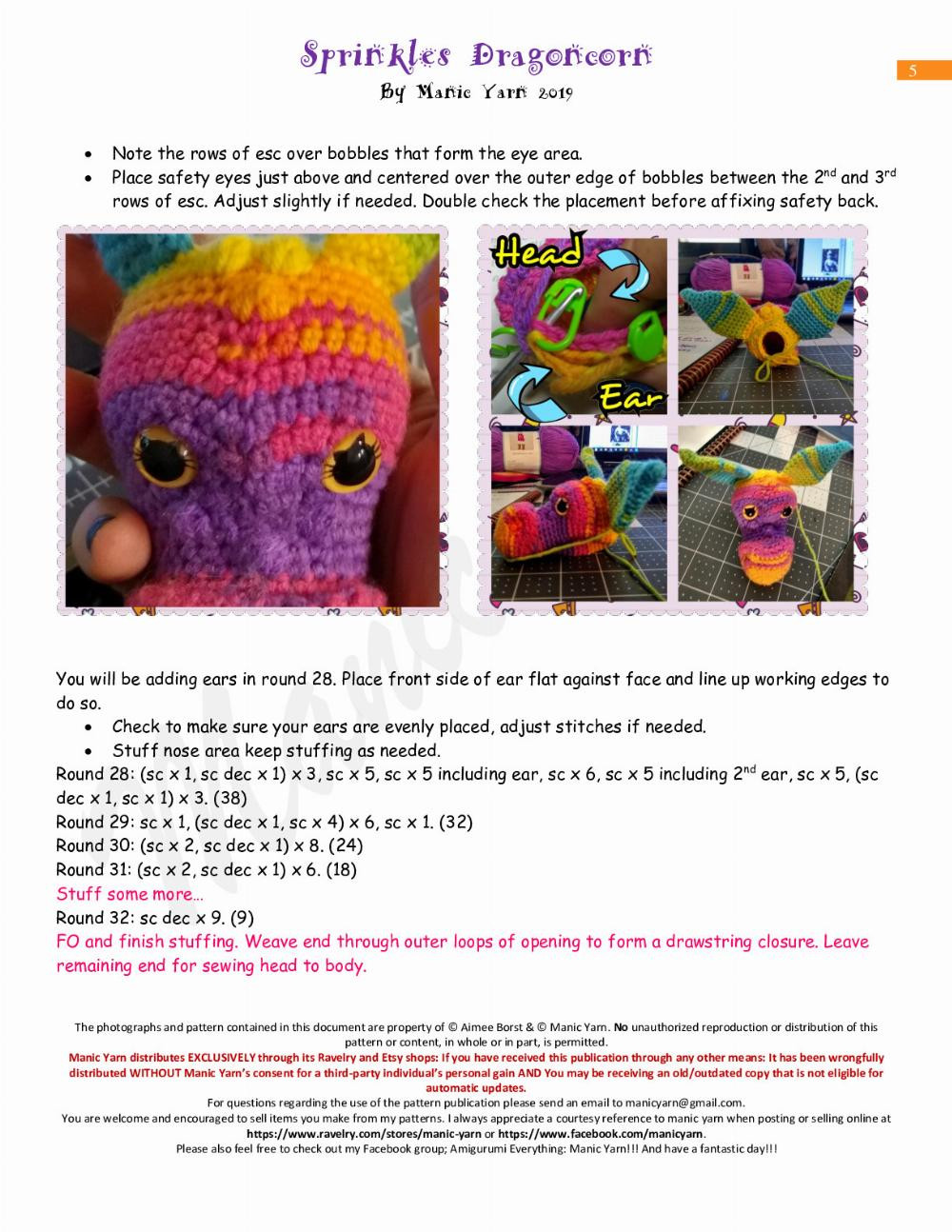 Sprinkles Dragoncorn crochet pattern