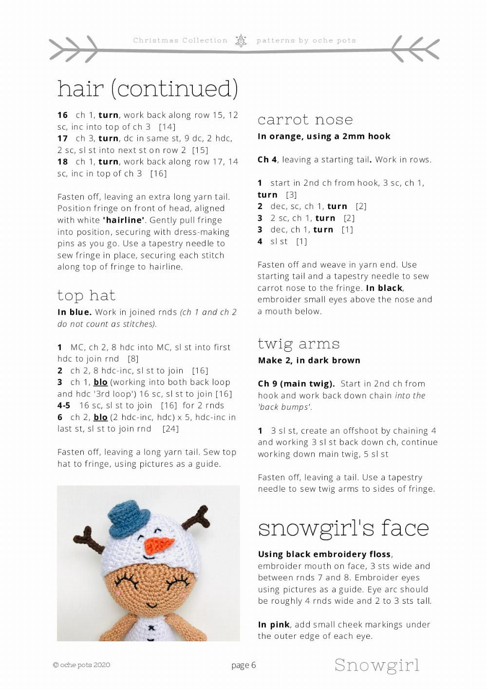 Twig the Snowgirl crochet pattern