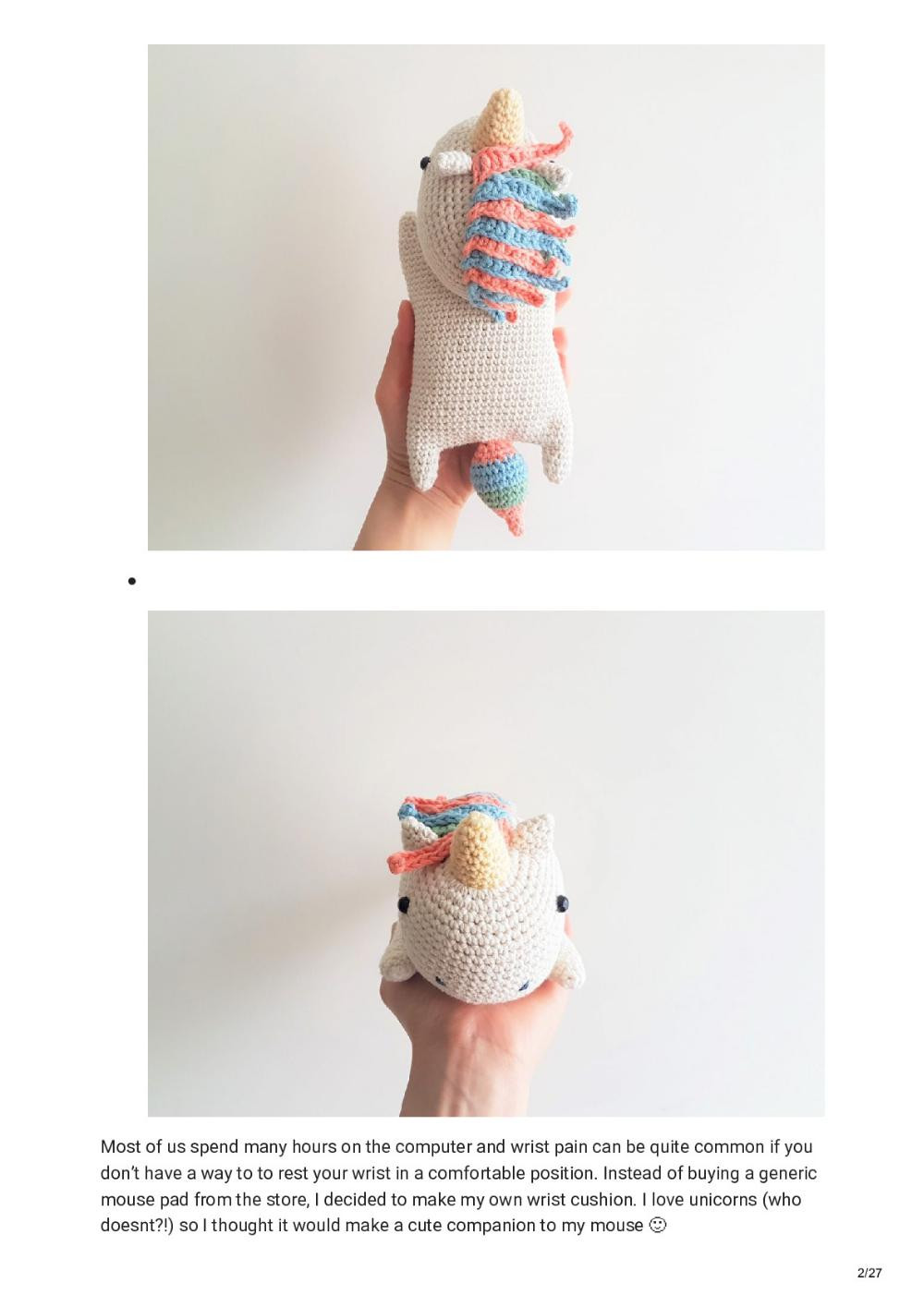 Unicorn Crochet Wrist Rest Cushion (Free Crochet Pattern)