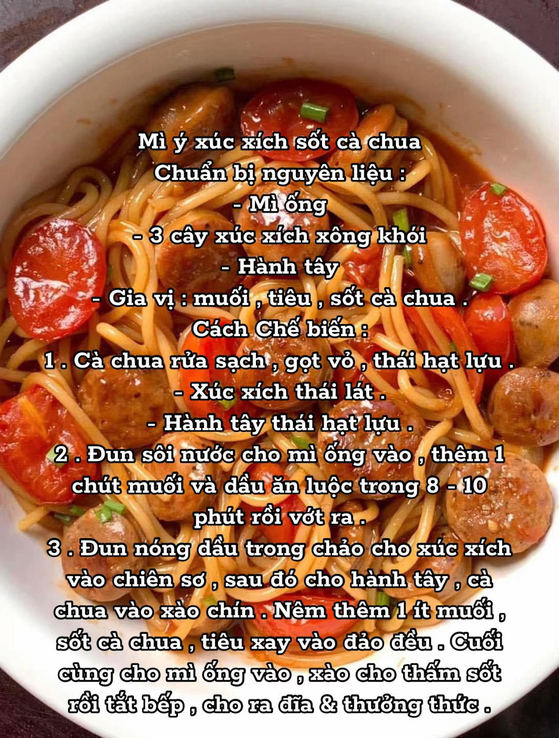 4 công thức mì ý siêu ngon: mì ý sốt bò băm, mì ý tôm, mì ý xúc xích, sốt cà chua, mì ý sốt kem nấm.