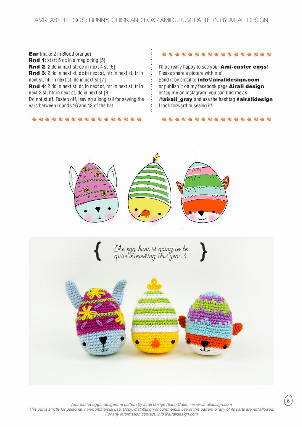 AMI-EASTER EGGS: BUNNY, CHICK and FOX Three crocheted easter eggs dressed up as funny animals! Ami-easter eggs, amigurumi pattern by airali design (Ilaria Caliri)