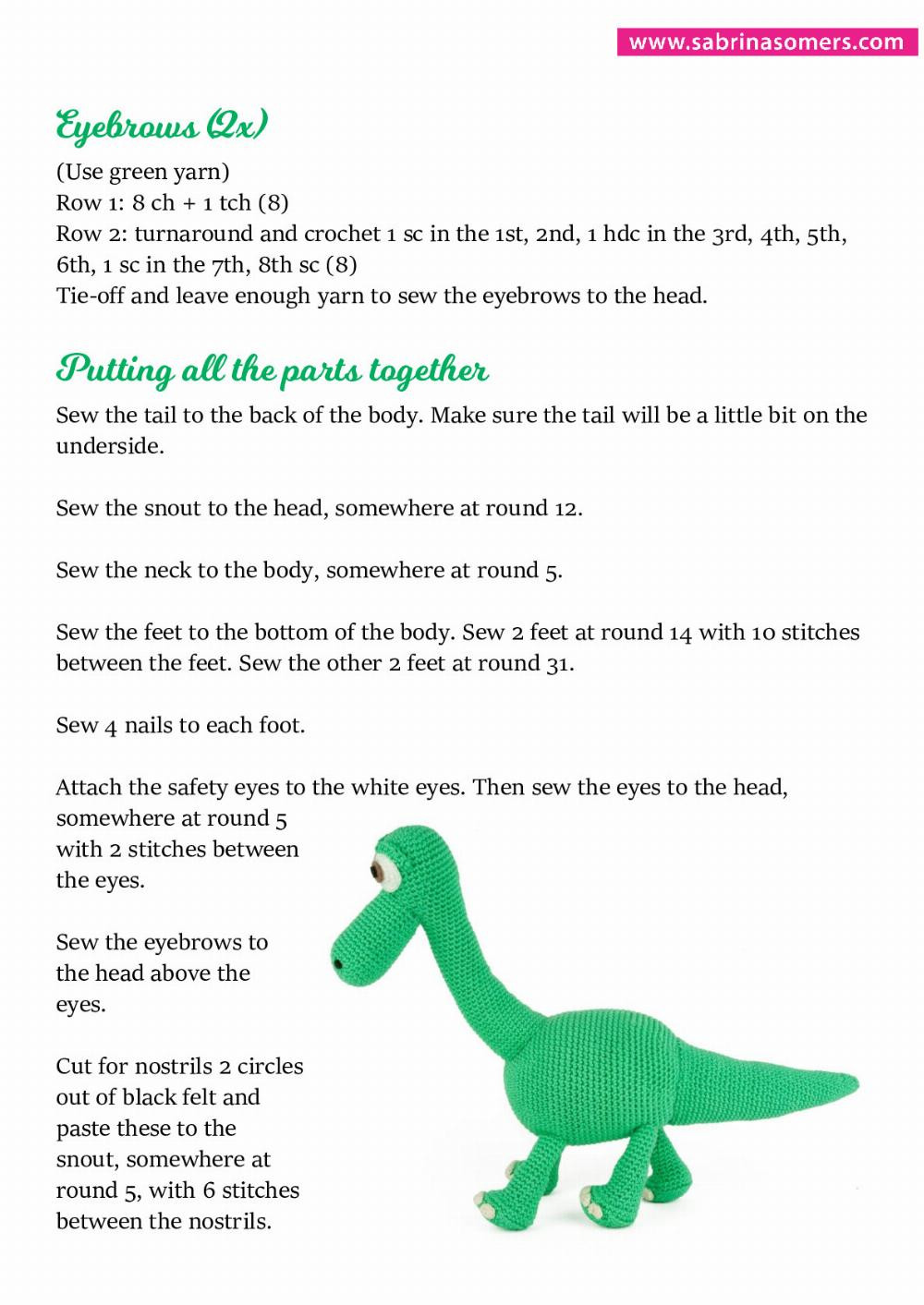 arlo herbivorous dinosaur crochet pattern