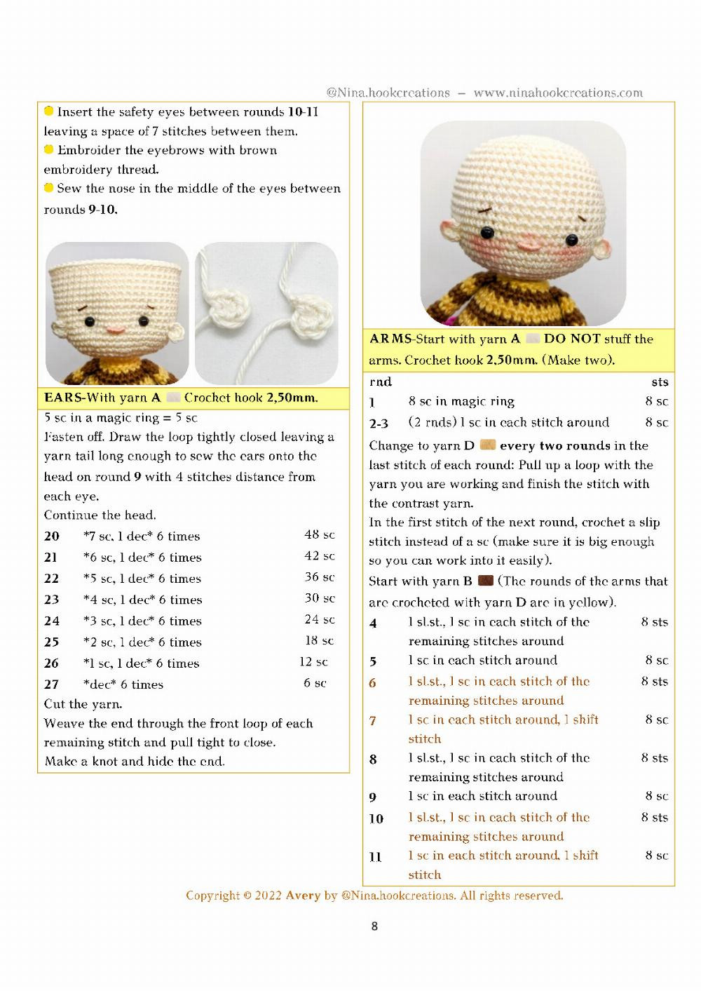 Avery doll bee crochet pattern