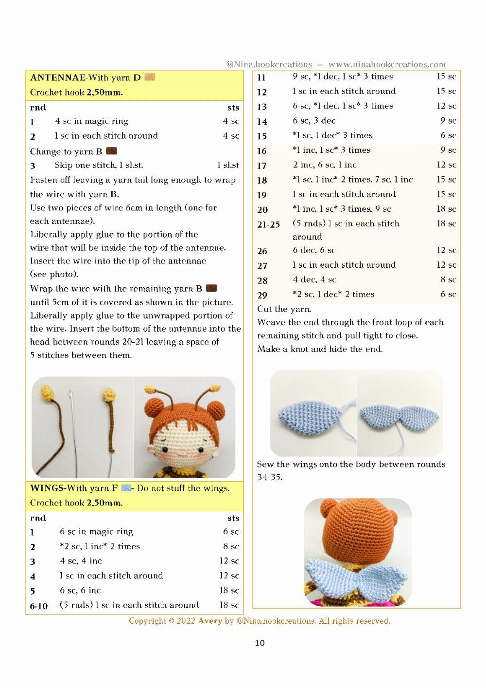 Avery doll bee crochet pattern