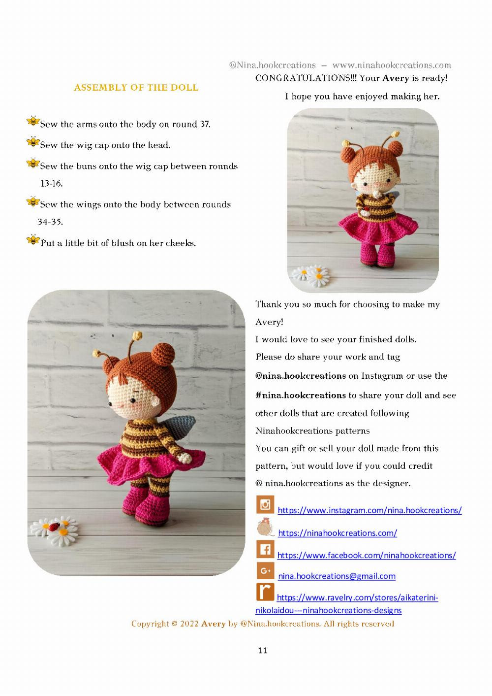 Avery doll bee crochet pattern