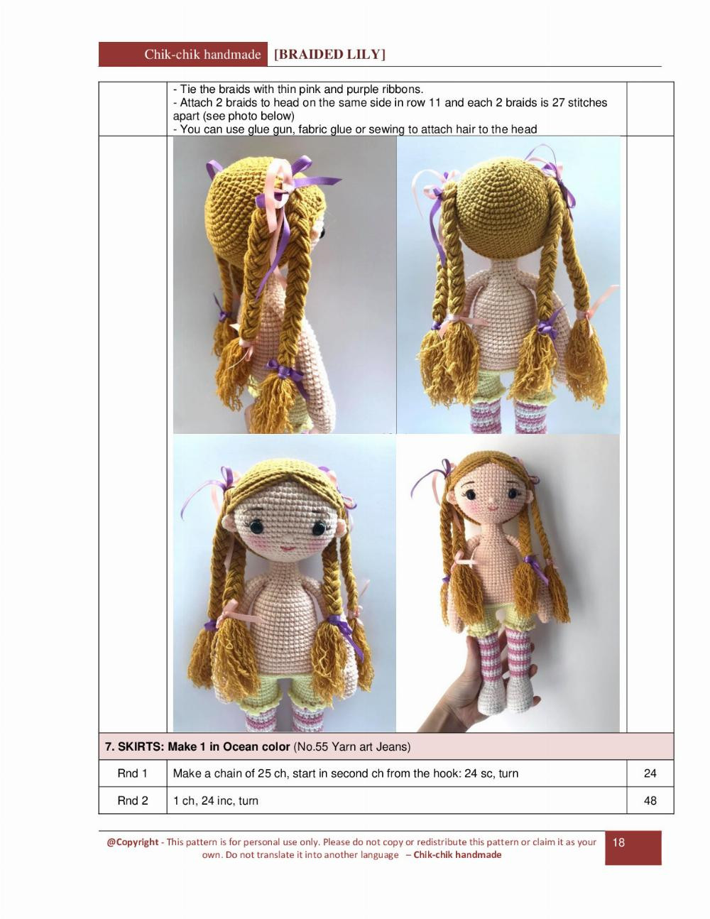 braided lily doll crochet pattern