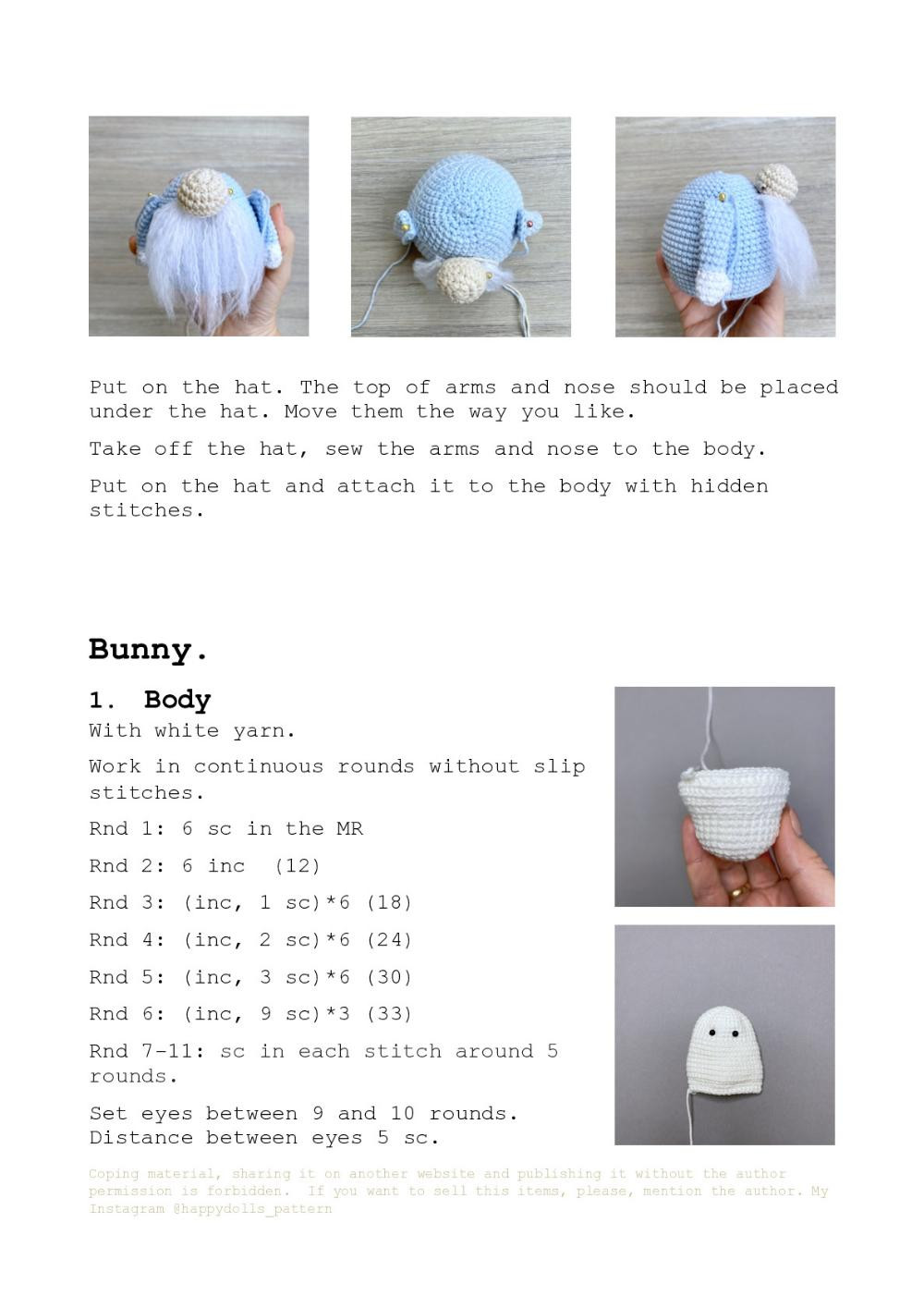 Bunny Gnome crochet pattern with a rabbit