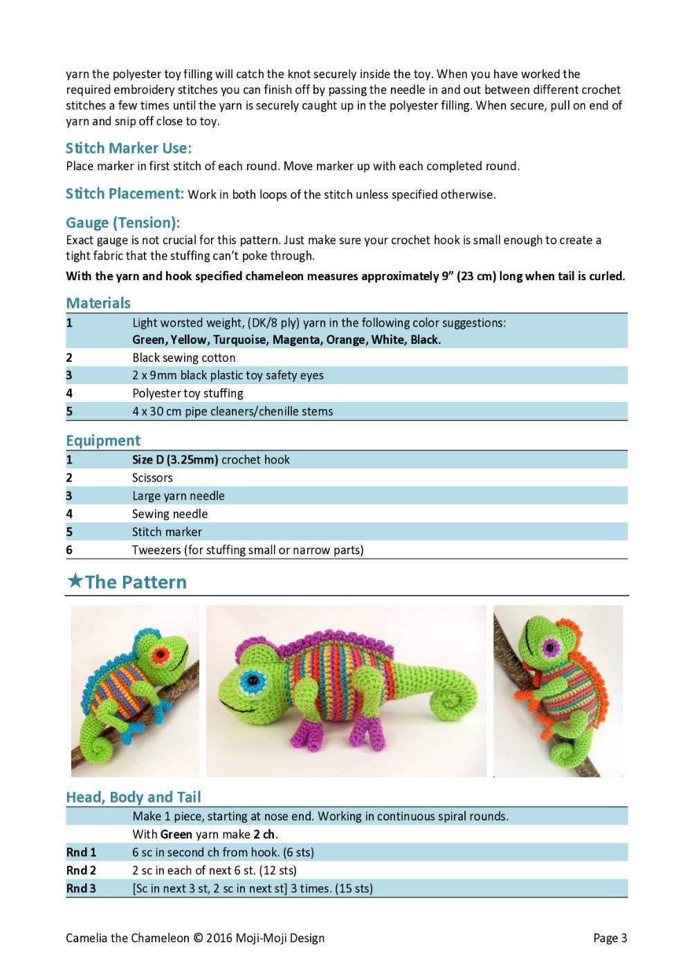 Camelia the Chameleon Pattern