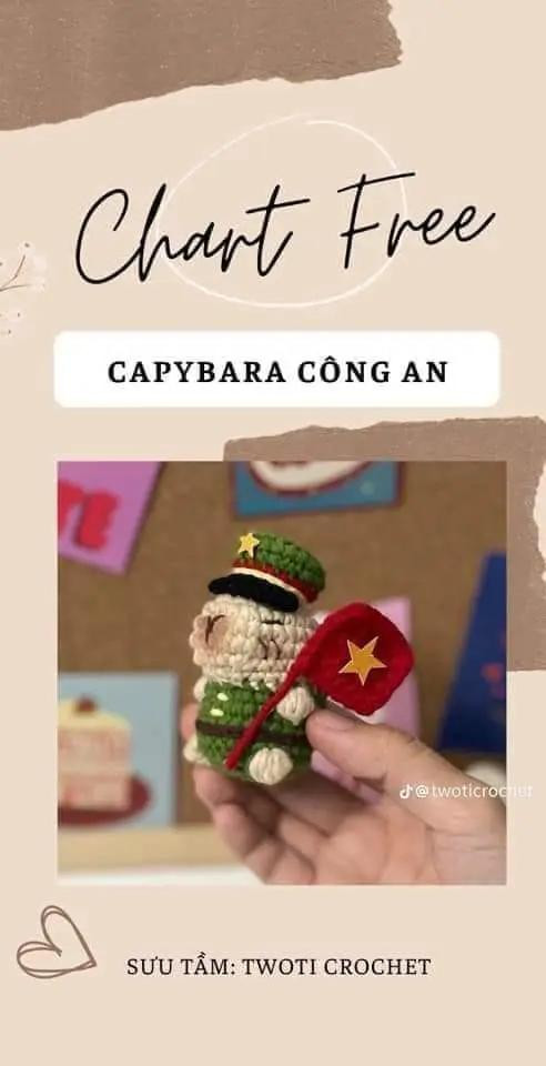 capypara công an, cờ đỏ sao vàng.