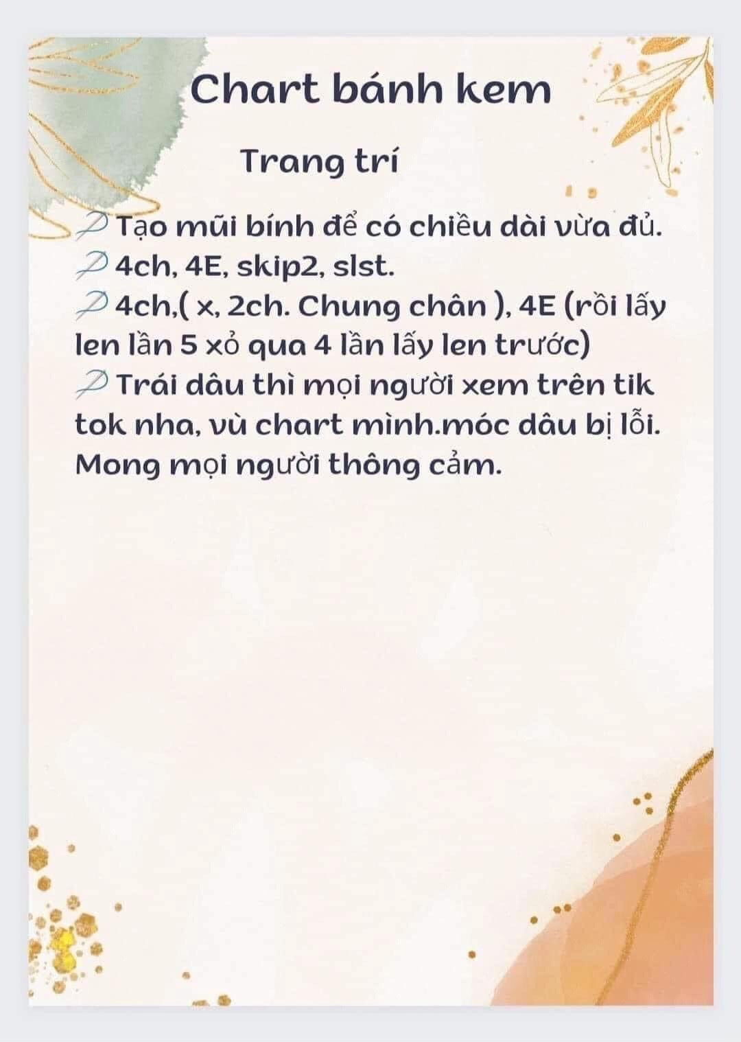 chart móc bánh kem hoa hồng. bánh kem dâu, bánh kem trái tim