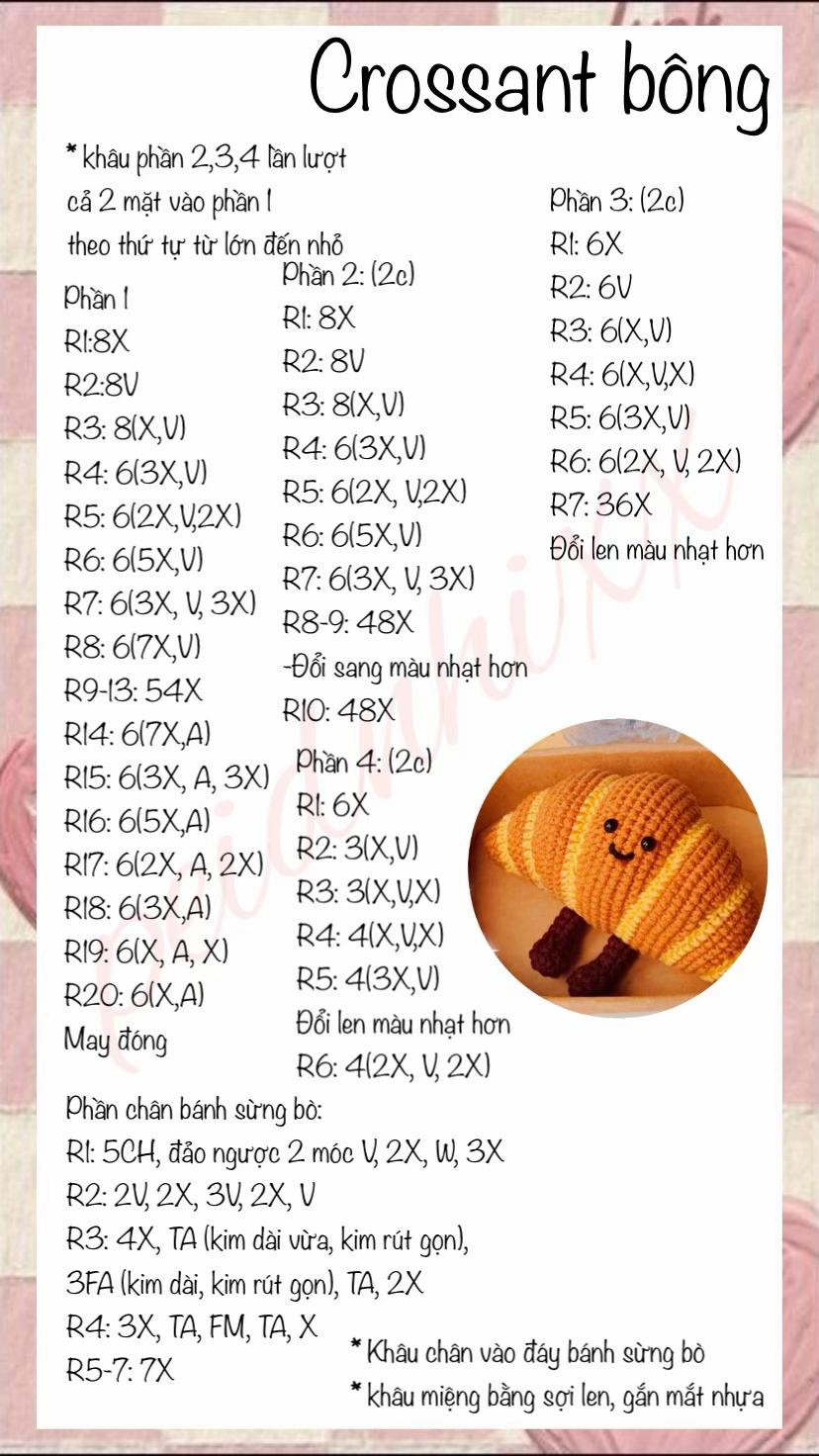 chart móc crossant bông bánh sừng bò