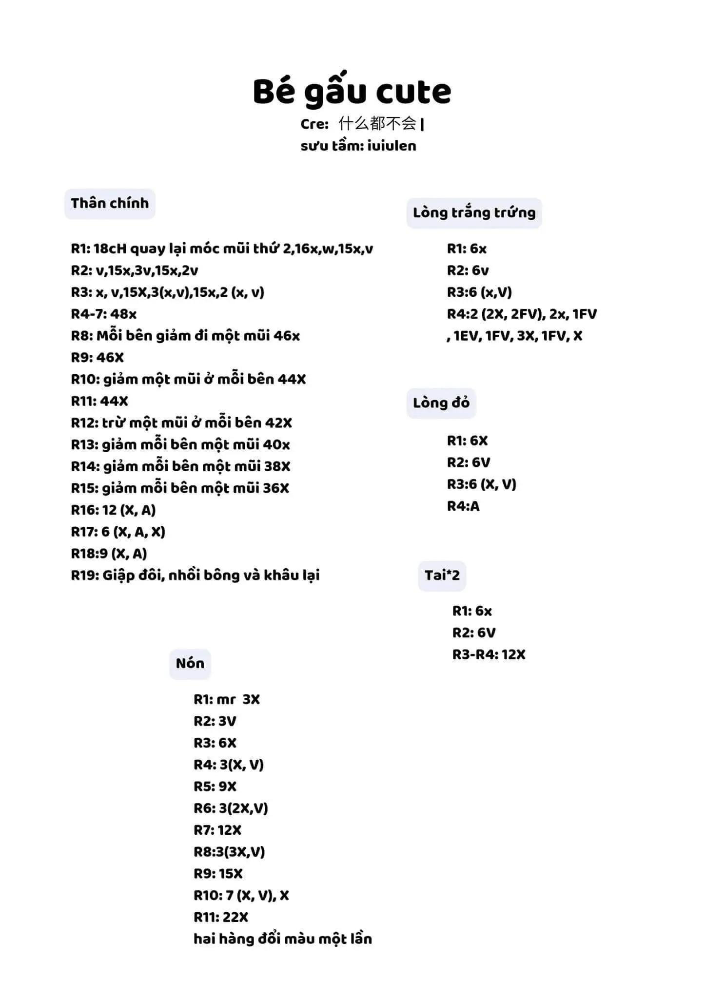 chart móc len bé gấu cute