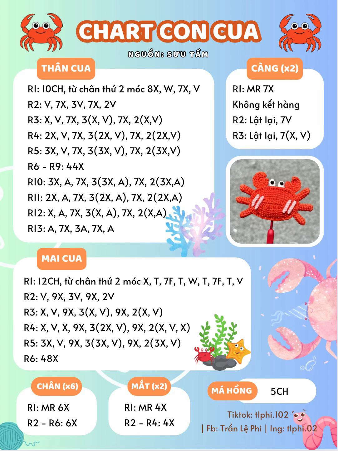 chart móc len con cua màu đỏ