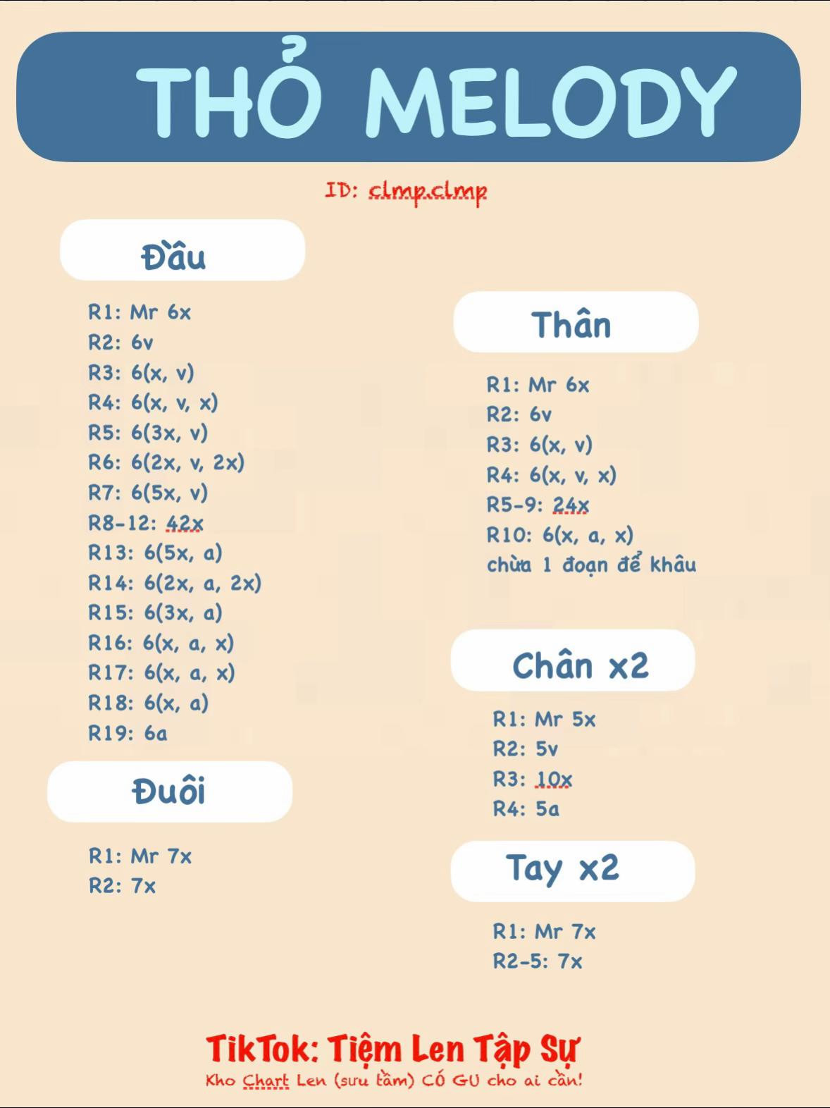 chart móc len thỏ melody đội mũ hồng🐰🎶💕