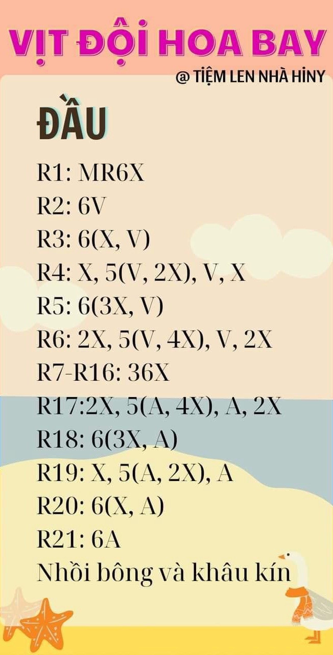 Chart móc len vịt đội hoa