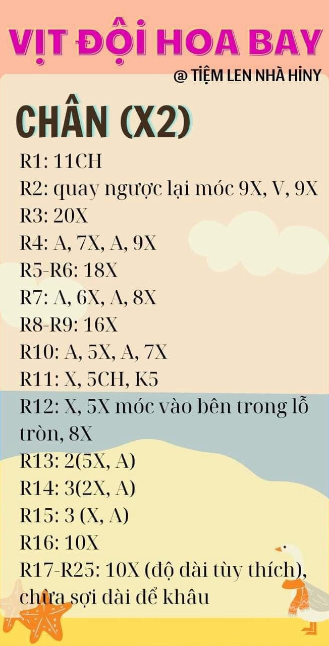 Chart móc len vịt đội hoa