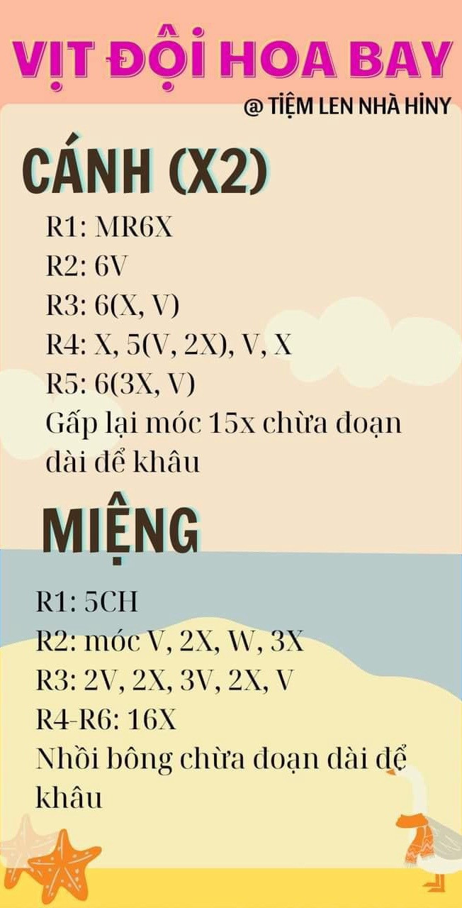 Chart móc len vịt đội hoa