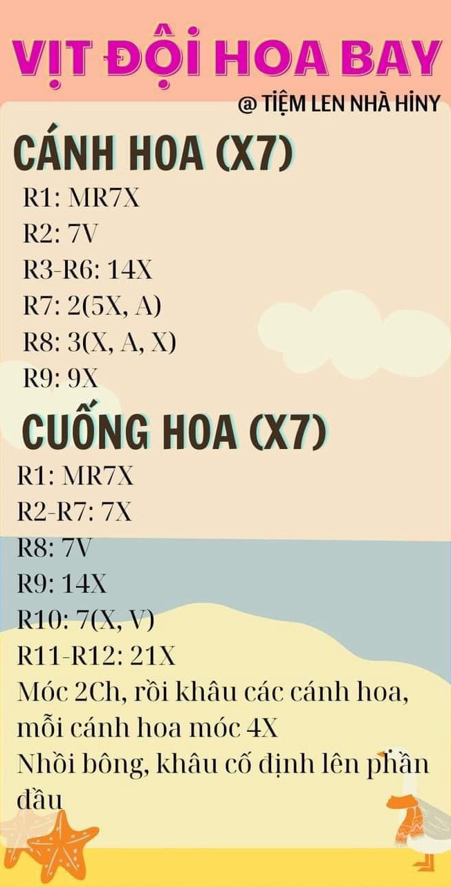 Chart móc len vịt đội hoa