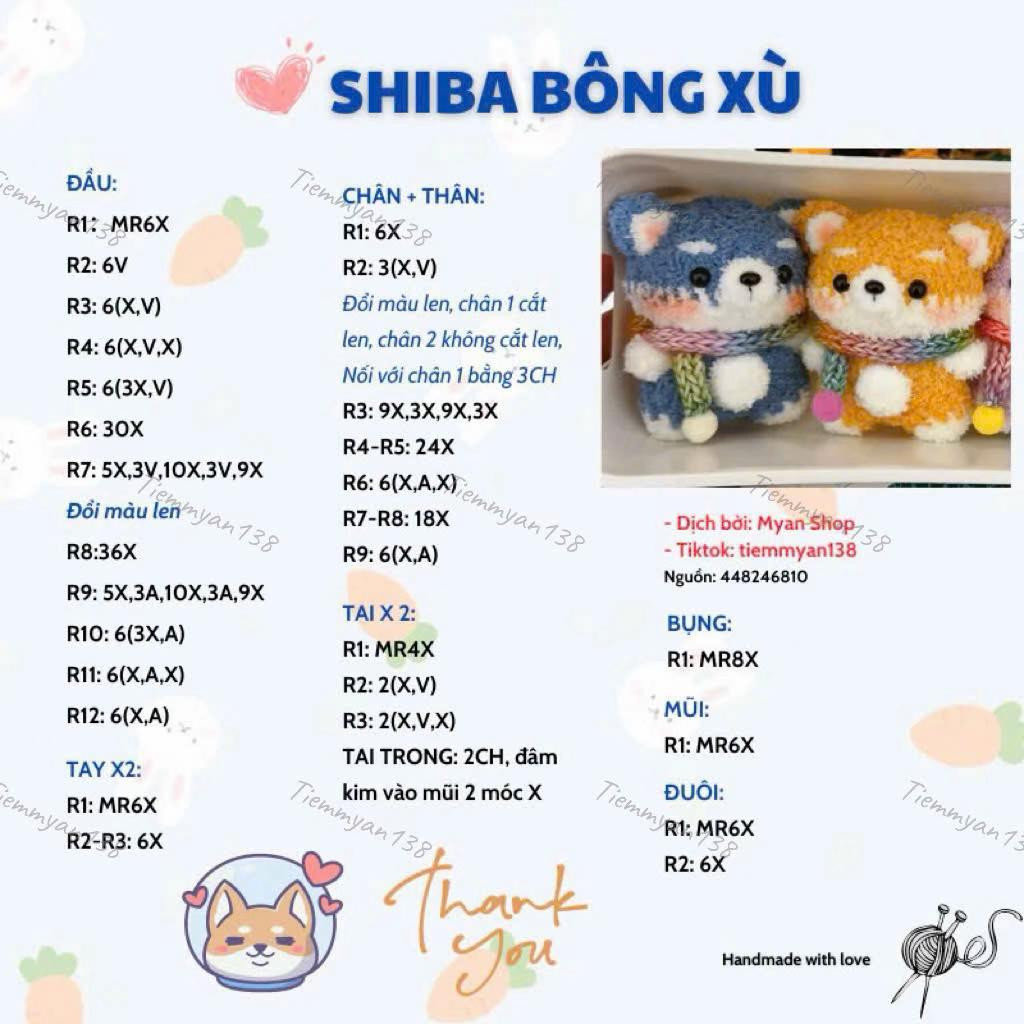 Chart móc Shiba bông xù