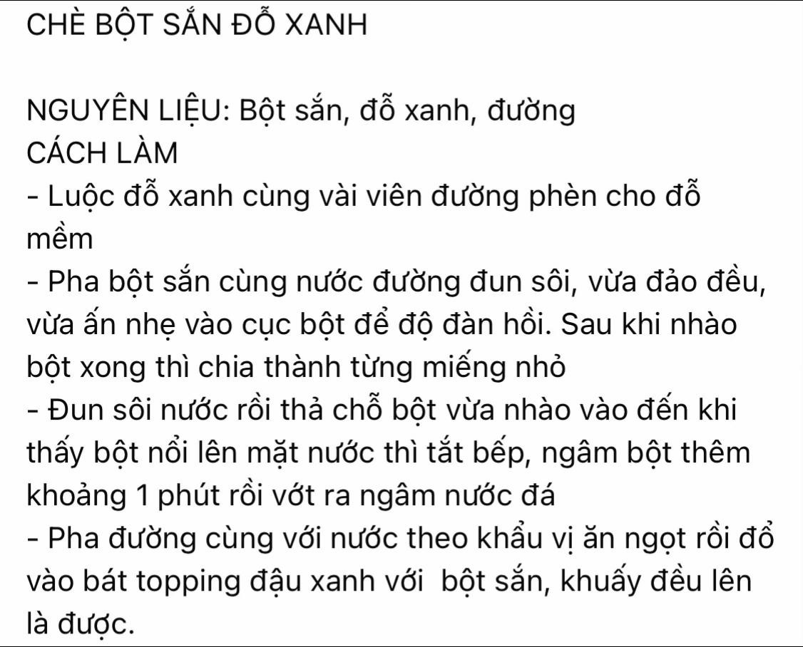 chè bột sắn đỗ xanh thơm ngon bóe ngậy