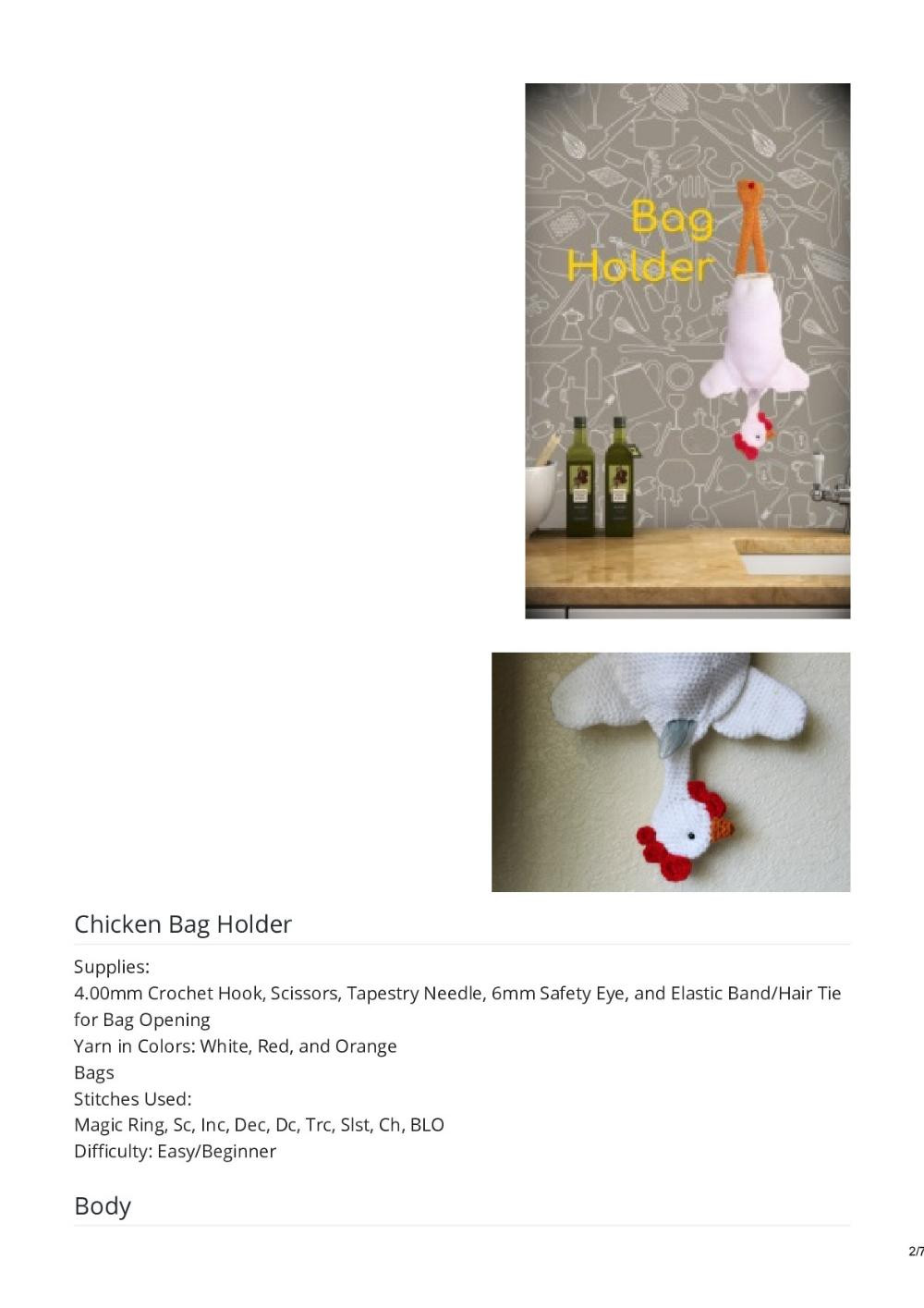 Chicken Bag Holder – Free Crochet Pattern