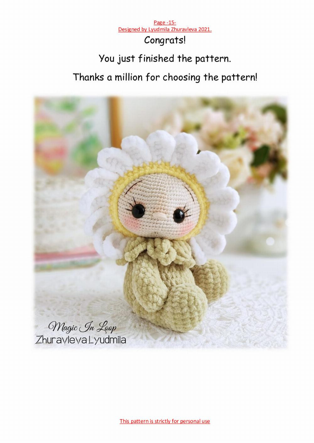 Crochet pattern Babies in plush outfits Chamomile