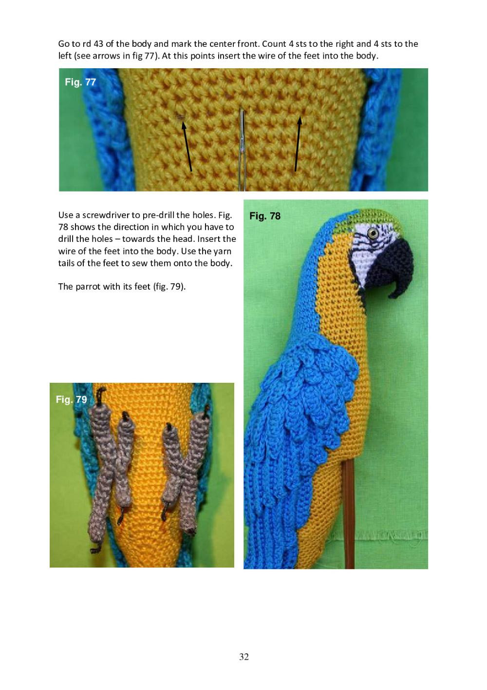 Crochet Pattern: Blue-and-yellow Macaw parrot