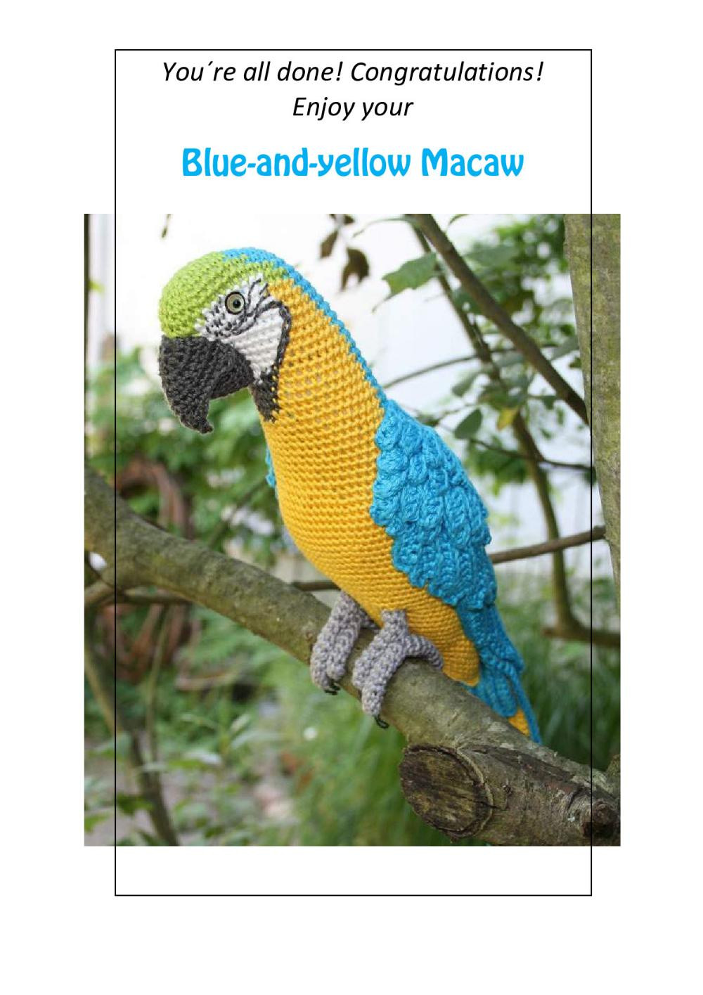 Crochet Pattern: Blue-and-yellow Macaw parrot