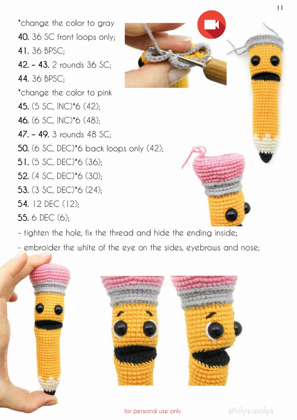 crochet pattern Bobby the pencil