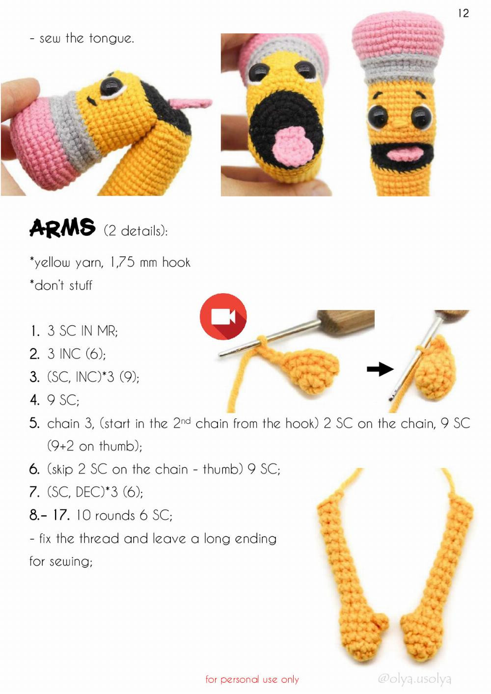 crochet pattern Bobby the pencil