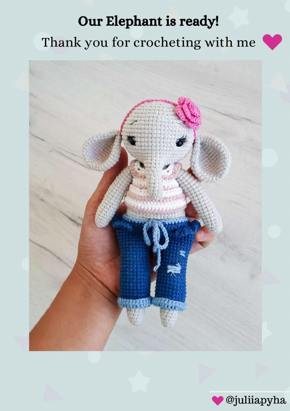 Crochet Pattern Elephant in clothes