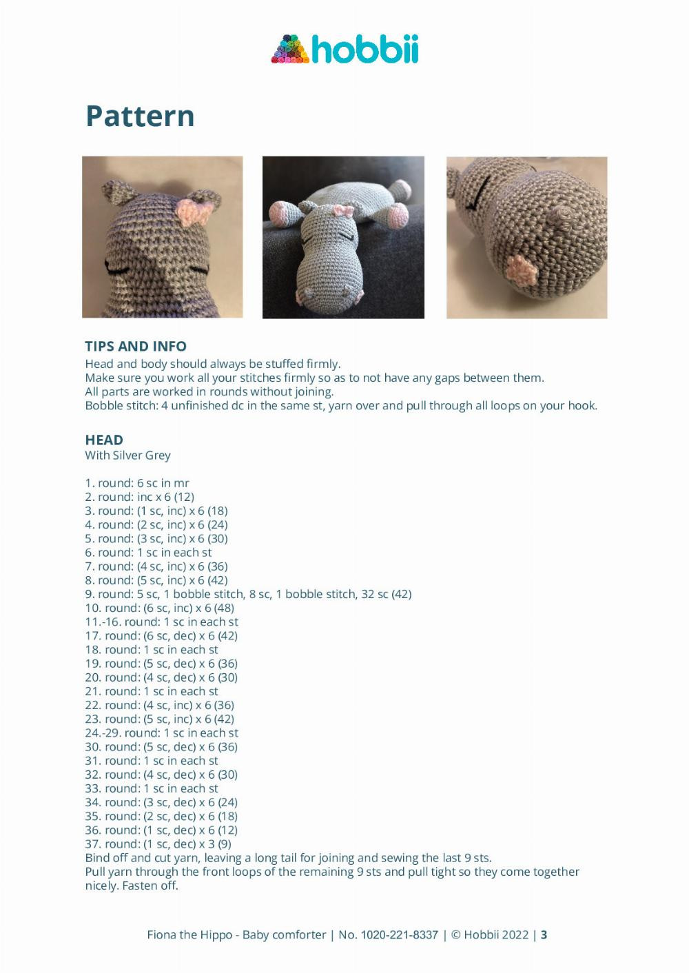 CROCHET PATTERN Fiona the Hippo Baby comforter