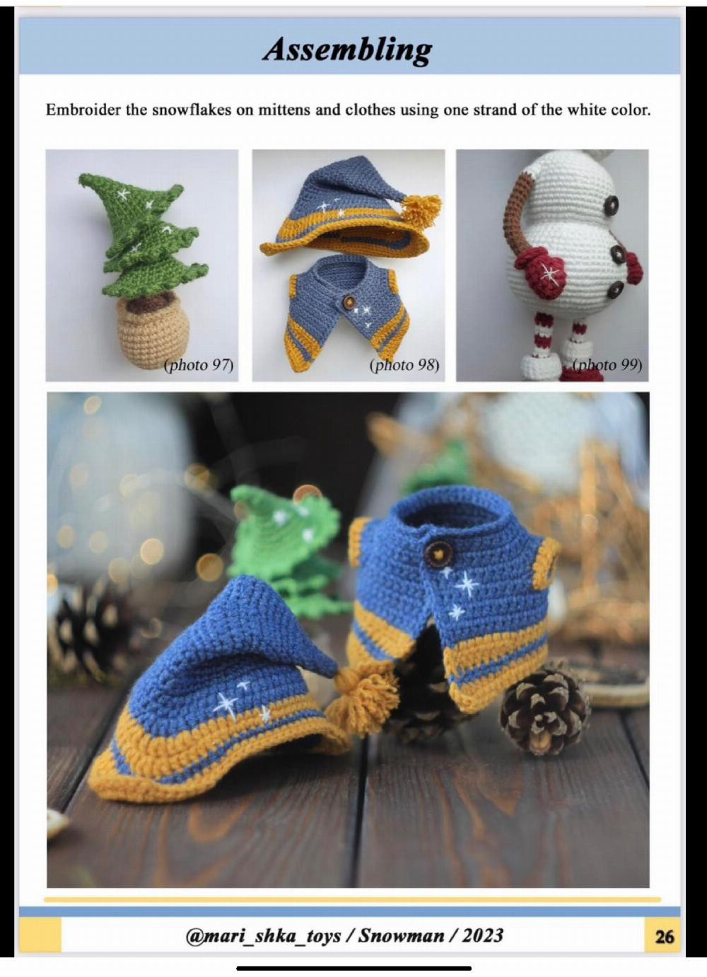 crochet pattern snowman with hat and tree