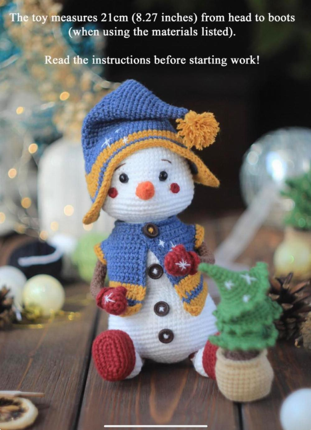 crochet pattern snowman with hat and tree