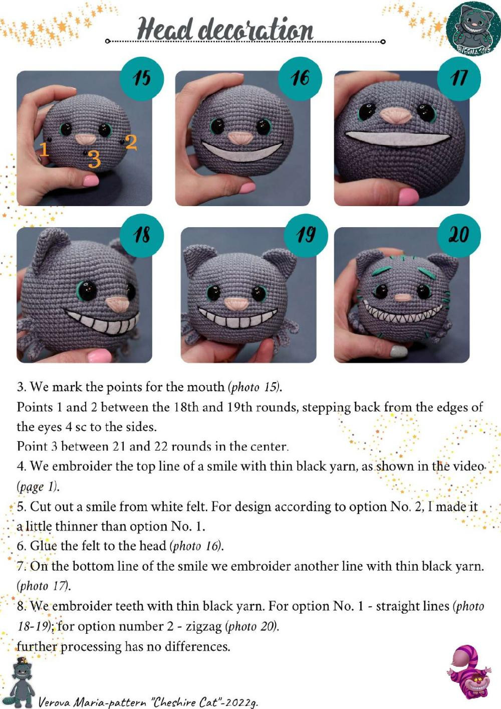 crochet pattern toy cheshire cat