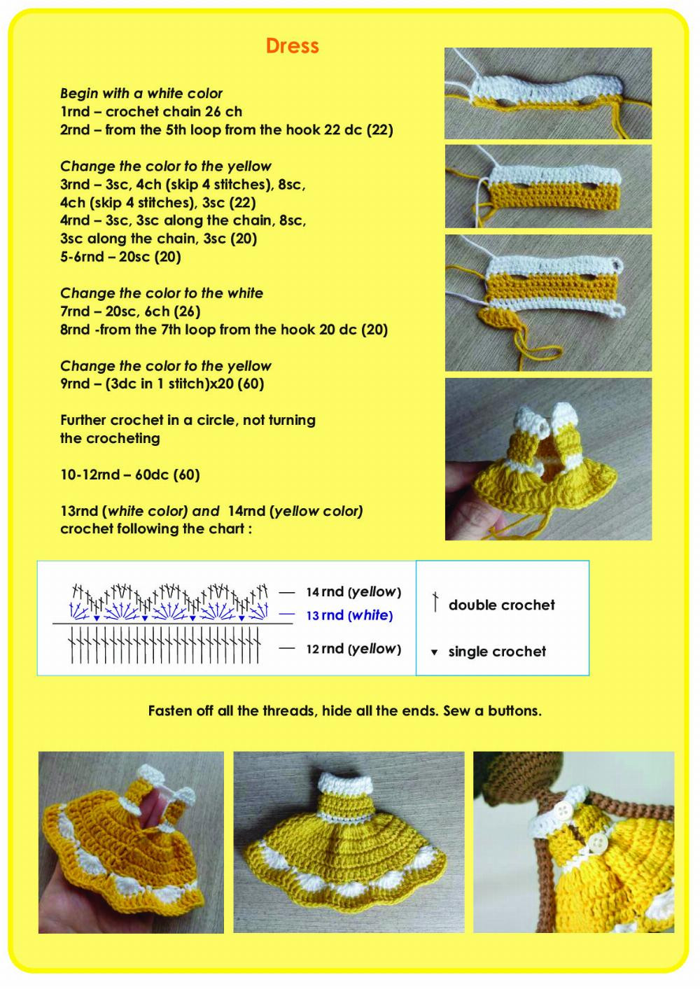 Crochet Pattern «Yellow dress for doll 20 cm + boots»