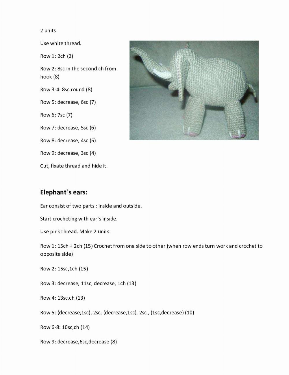 crochet pink elephant pattern