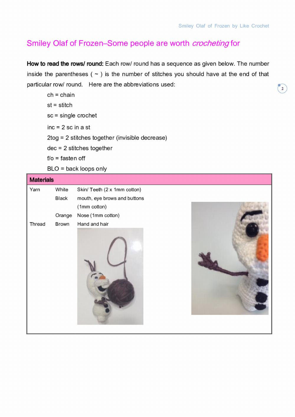 Crochet Smiley Olaf of Frozen