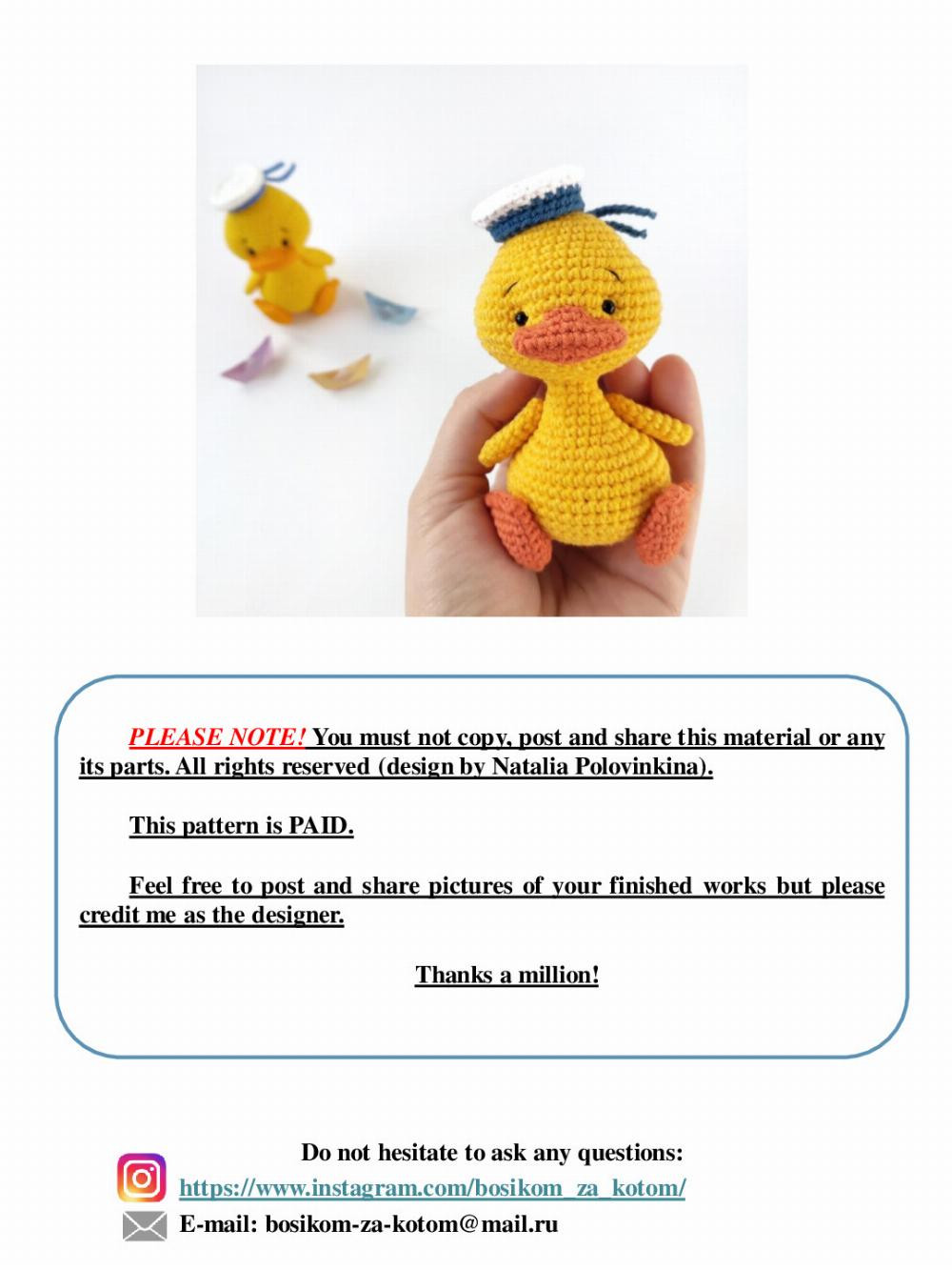 Crochet toy pattern Venya the Duckling