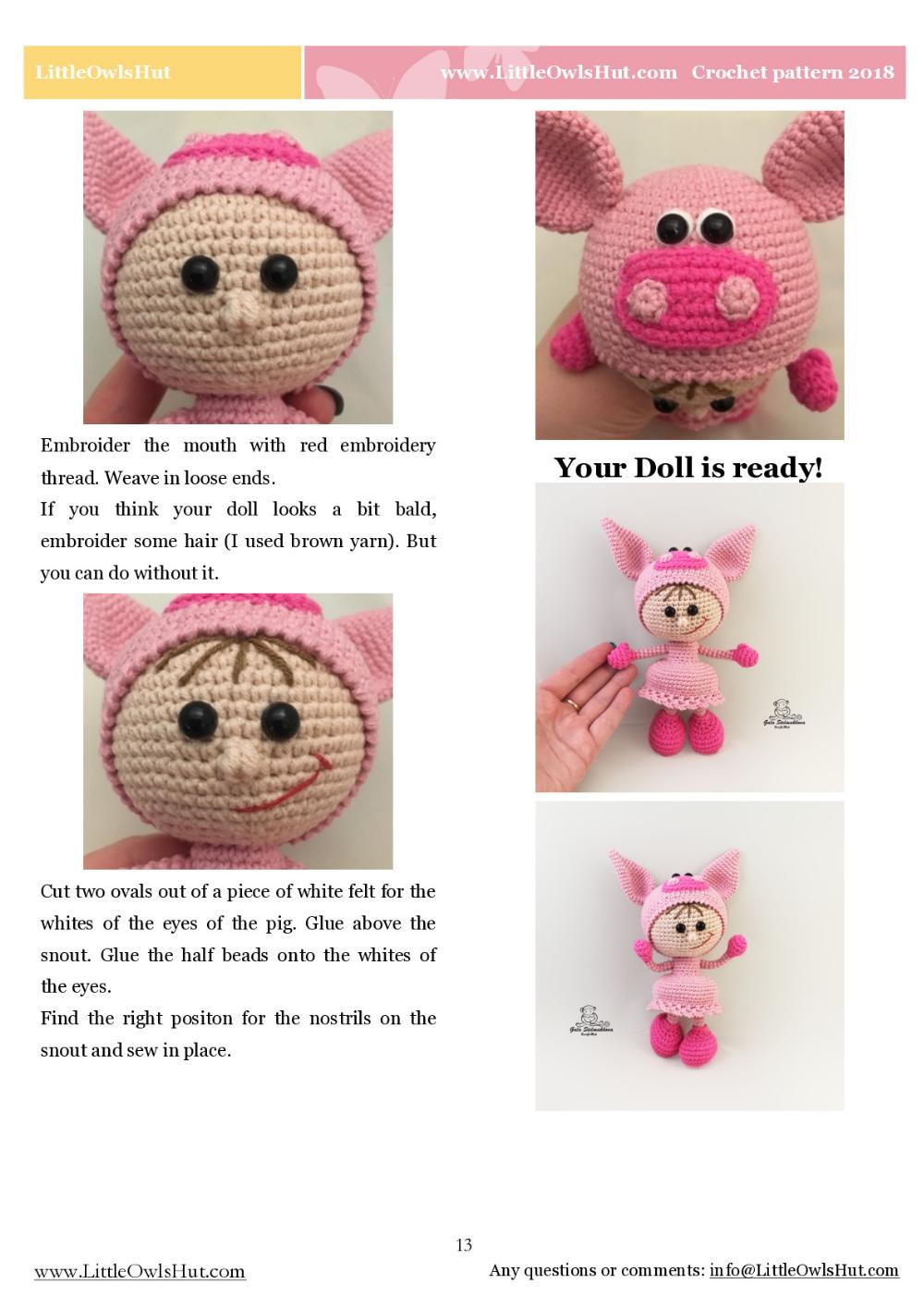 doll in a pig outfit crochet pattern