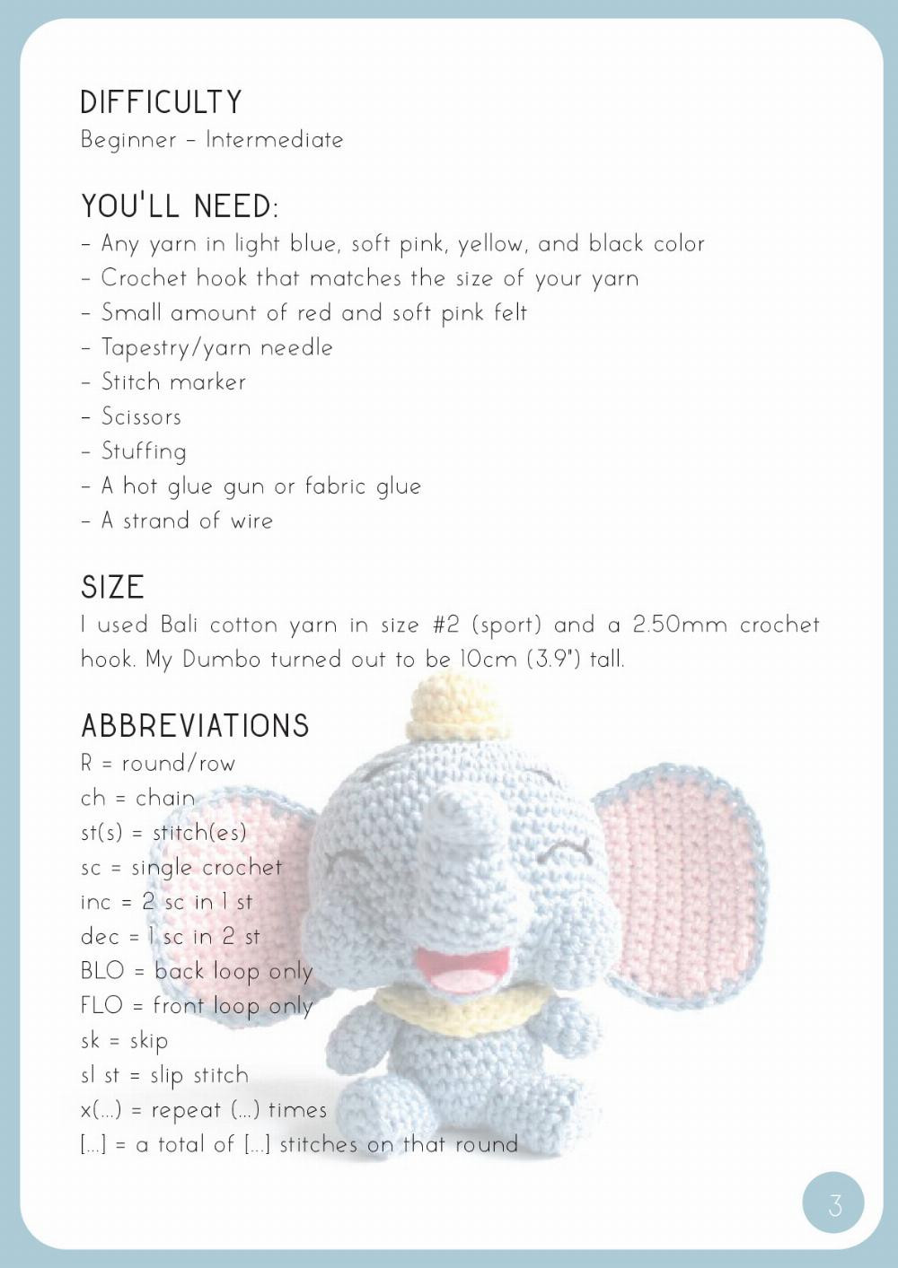 Dumbo elephant crochet pattern