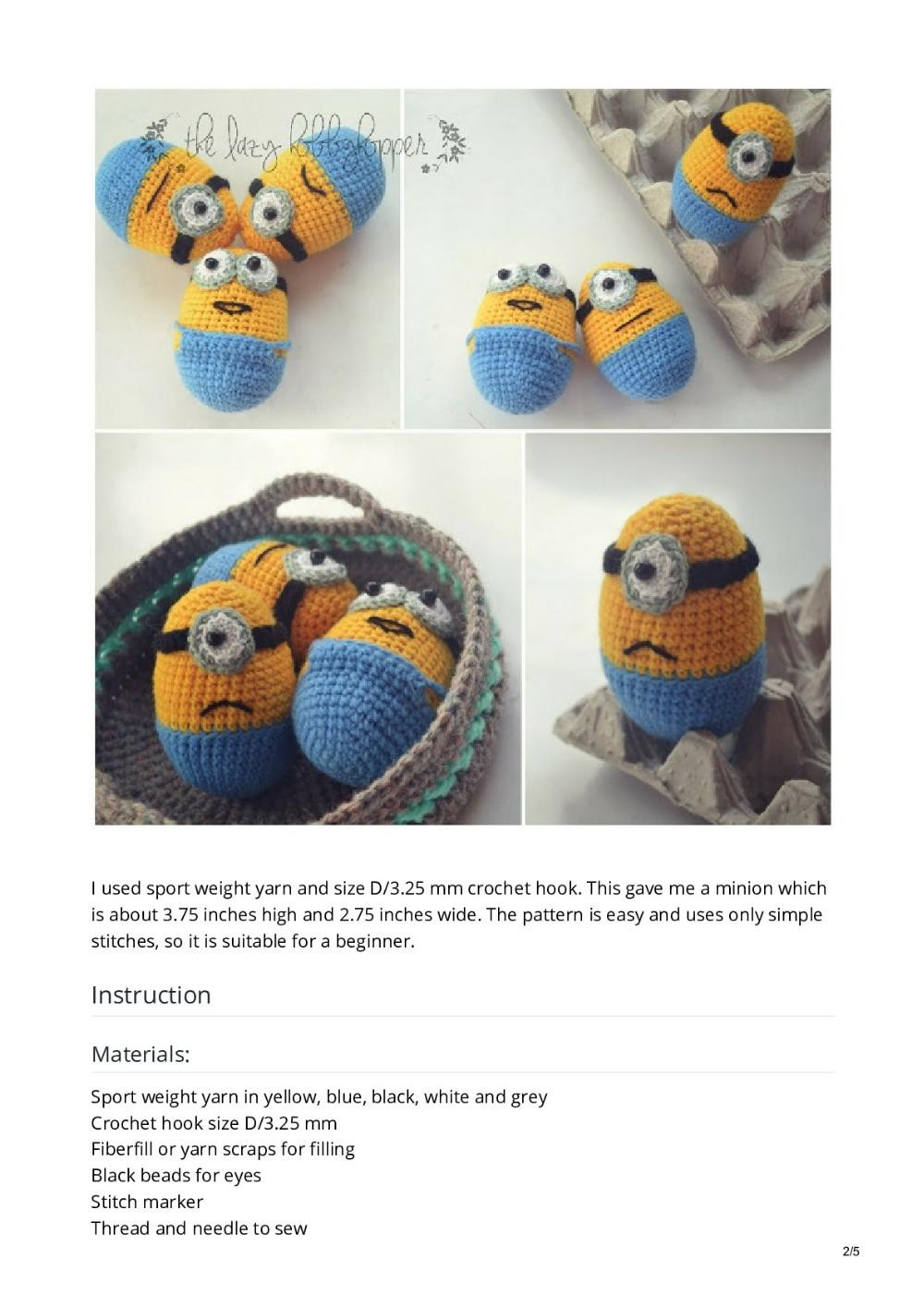 Easter egg Minions - free pattern