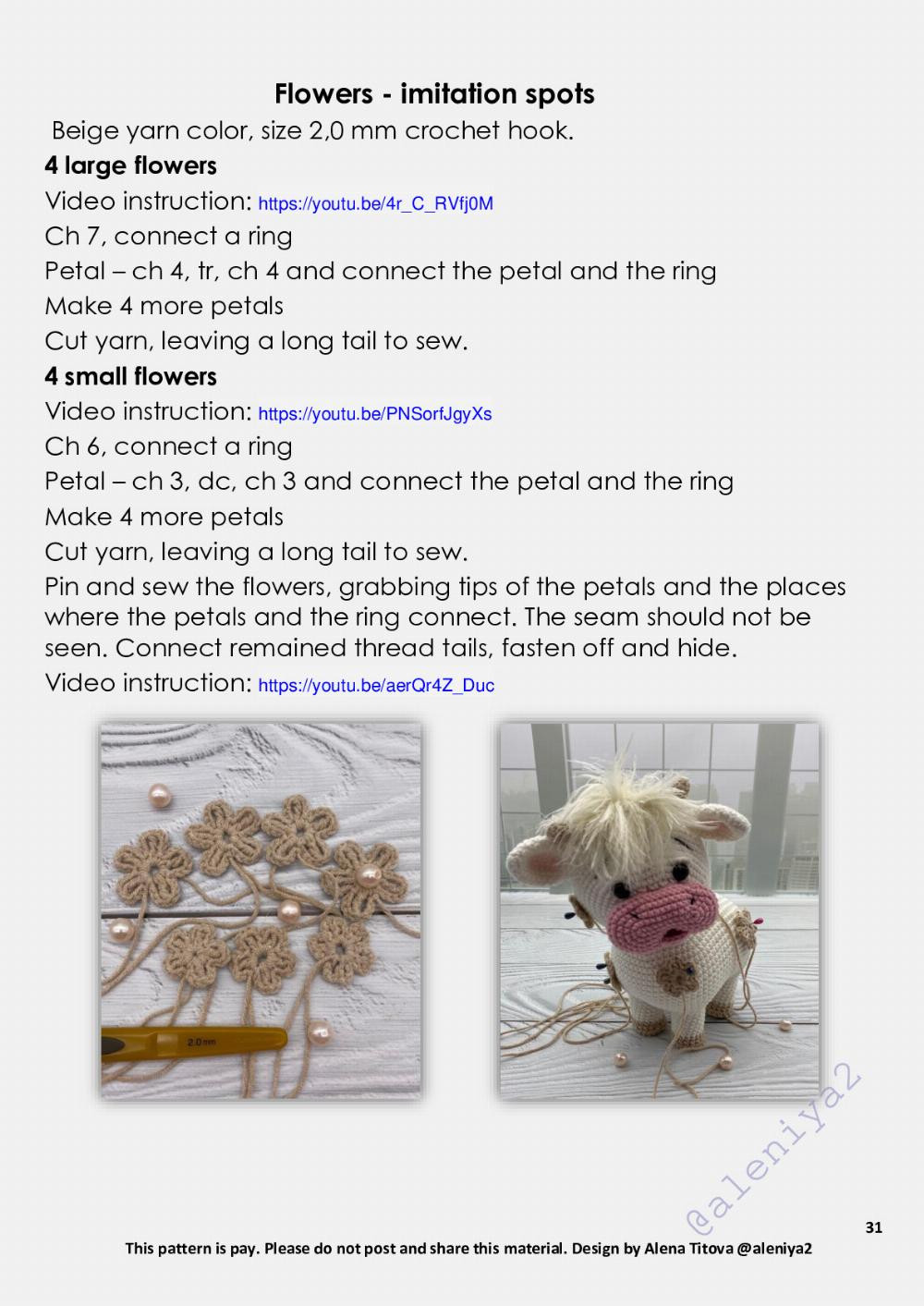 Flower cow Crochet toy pattern