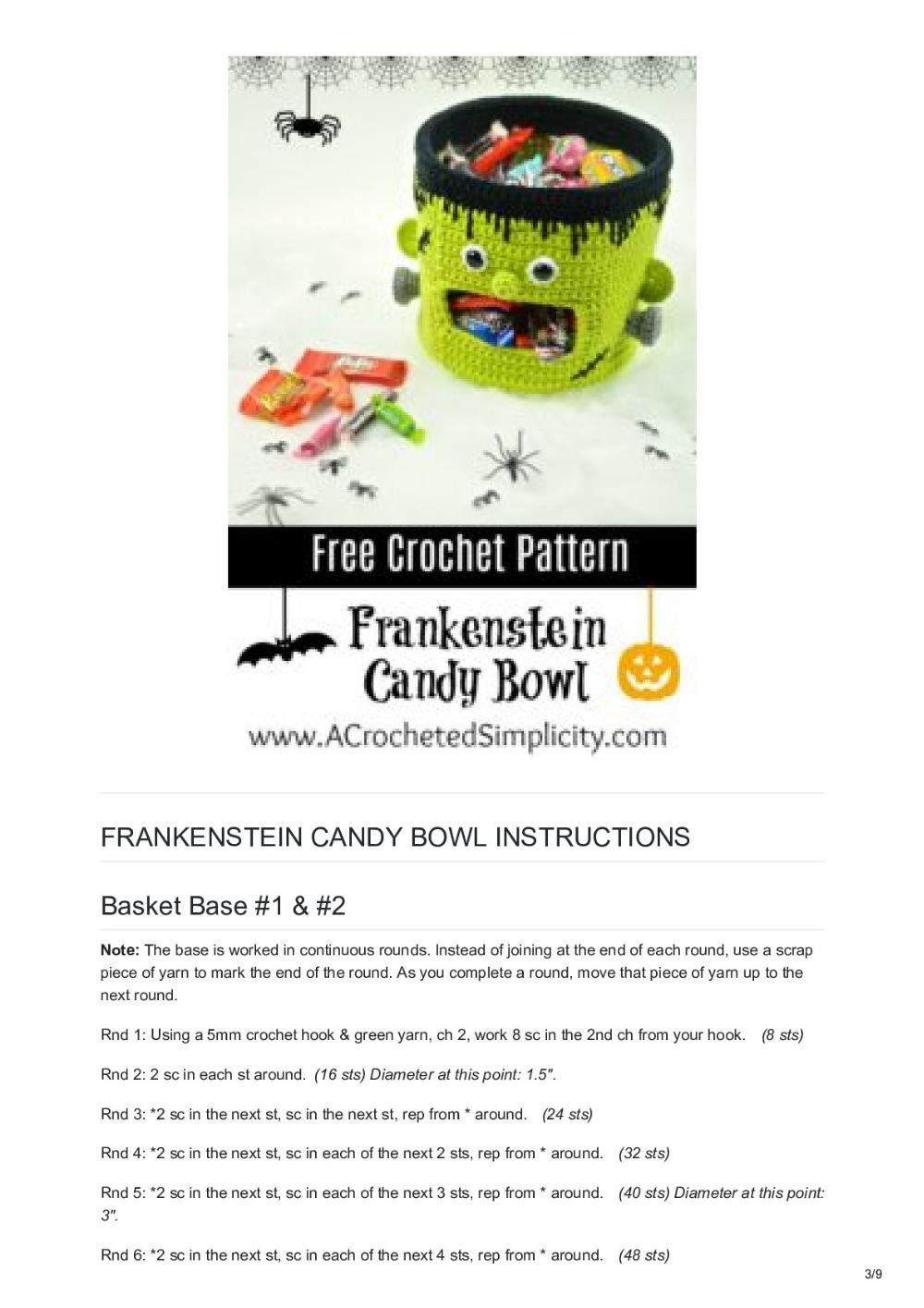 Frankenstein Candy Bowl – Free Crochet Pattern