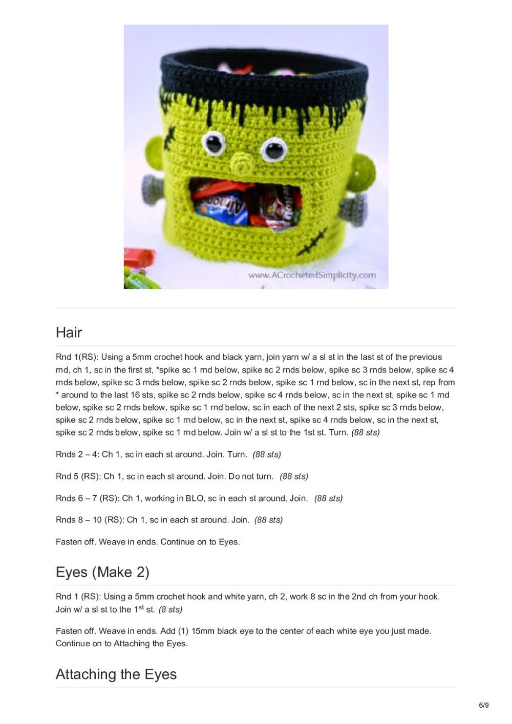 Frankenstein Candy Bowl – Free Crochet Pattern