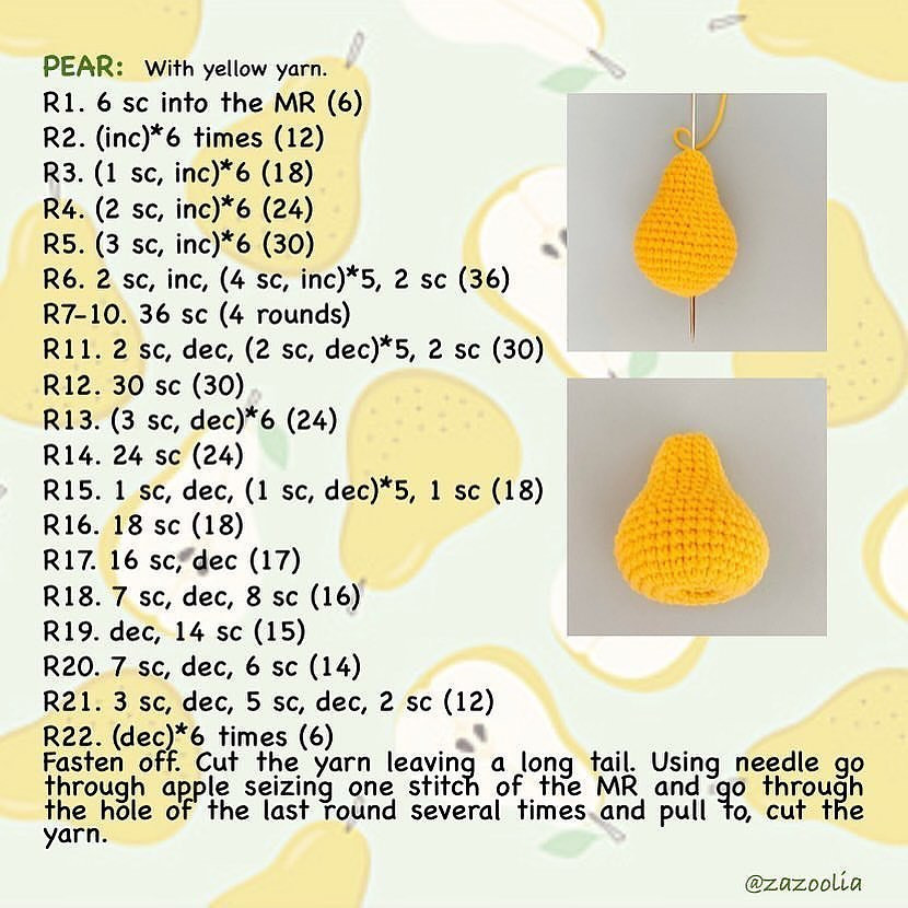 free crochet pattern pear amigurumi