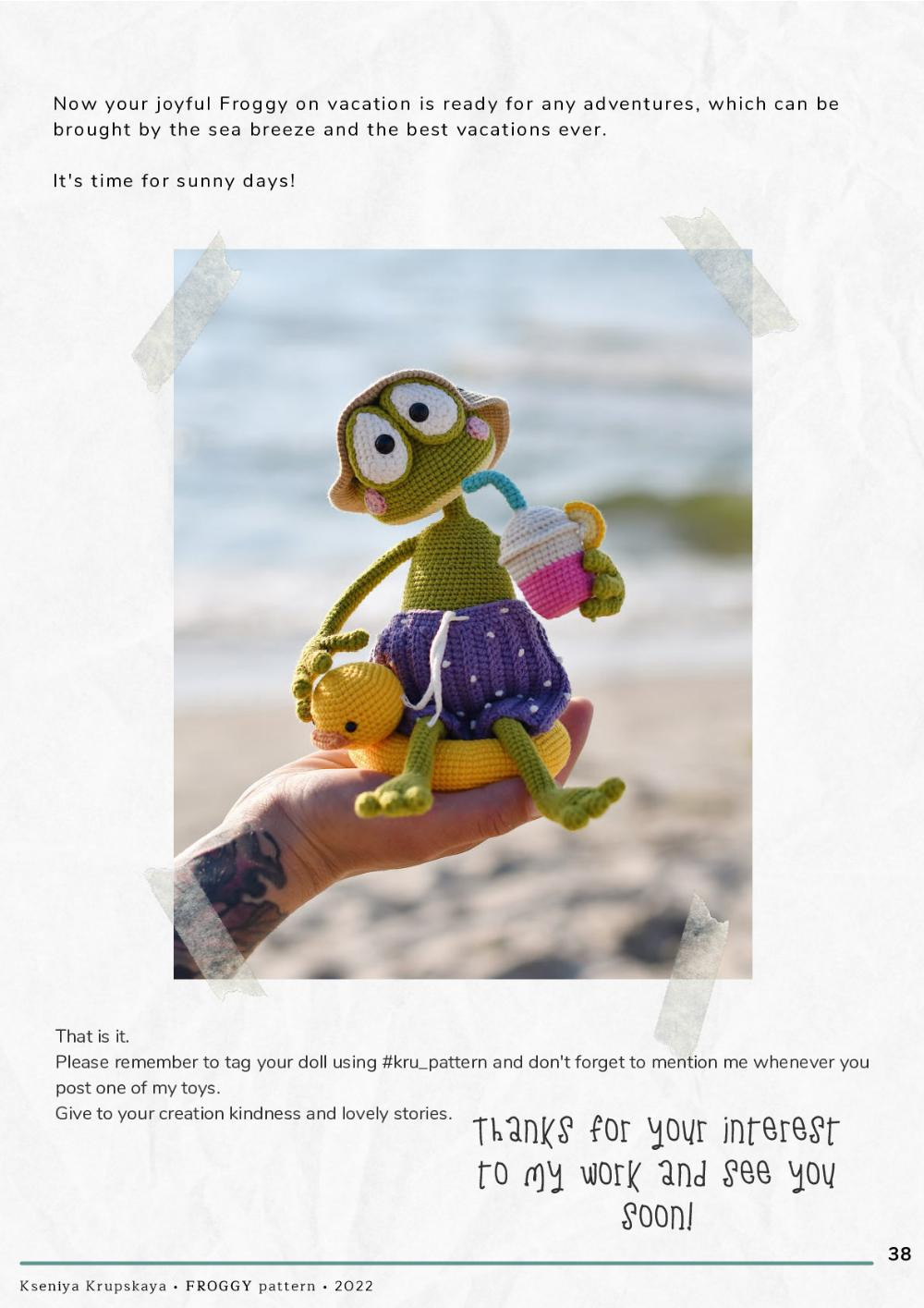 FROGGY crochet pattern frog on the beach